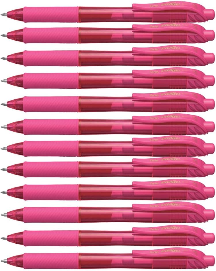 Pentel EnerGel-X Retractable Liquid Gel Pen (0.7mm) Metal Tip, Pink Ink, Box of 12 (BL107-P) - Image 1