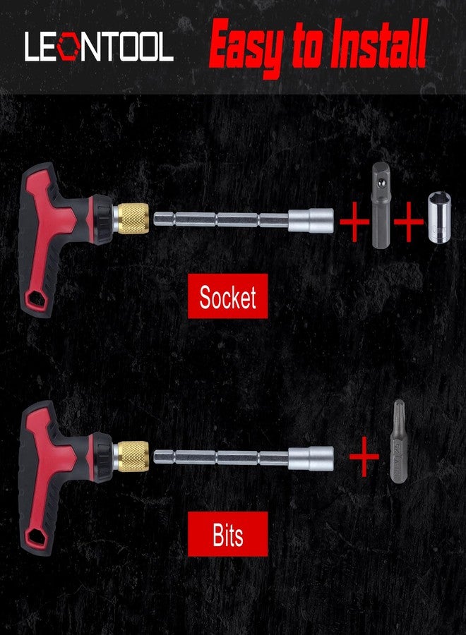 LEONTOOL 18 Pieces T-Handle Ratchet Wrench and Screwdriver Set, 3 Adjustable Handle Positions Magnetic Multi-Bit Ratcheting Screwdriver and Socket Set with Quick-load Mechanism for Home & Garage - Image 3