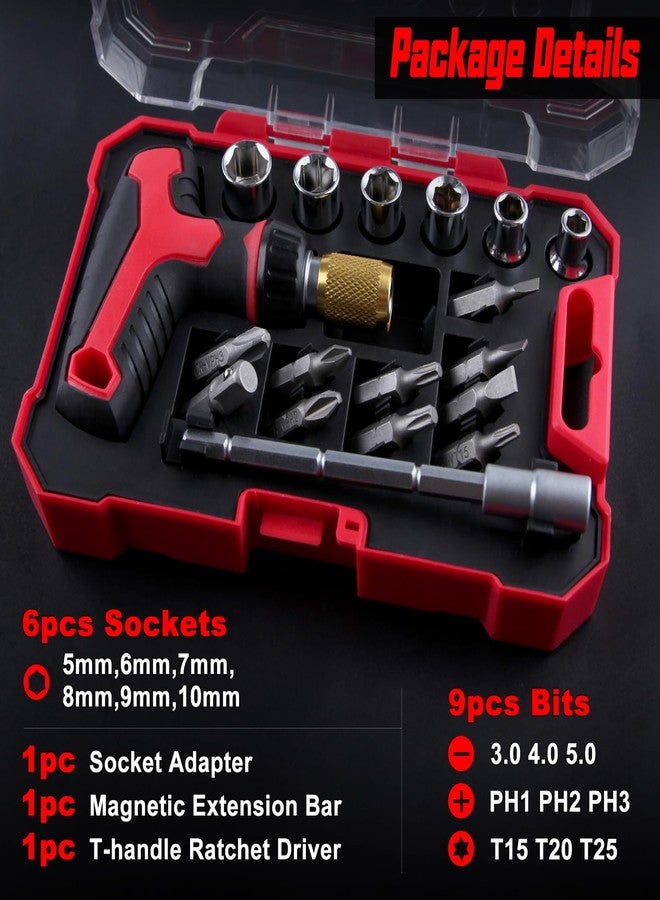 LEONTOOL 18 Pieces T-Handle Ratchet Wrench and Screwdriver Set, 3 Adjustable Handle Positions Magnetic Multi-Bit Ratcheting Screwdriver and Socket Set with Quick-load Mechanism for Home & Garage - Image 5