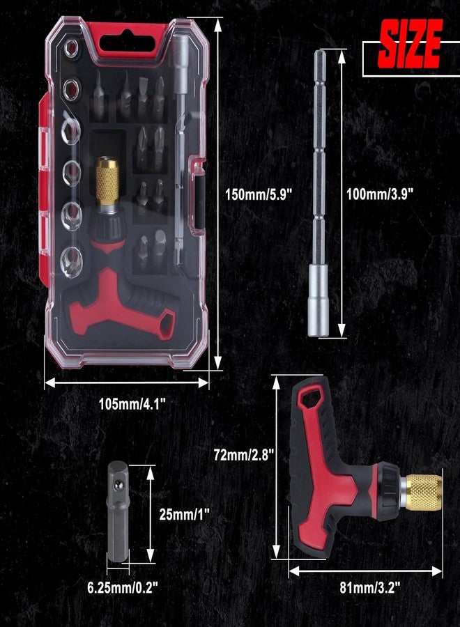 LEONTOOL 18 Pieces T-Handle Ratchet Wrench and Screwdriver Set, 3 Adjustable Handle Positions Magnetic Multi-Bit Ratcheting Screwdriver and Socket Set with Quick-load Mechanism for Home & Garage - Image 4