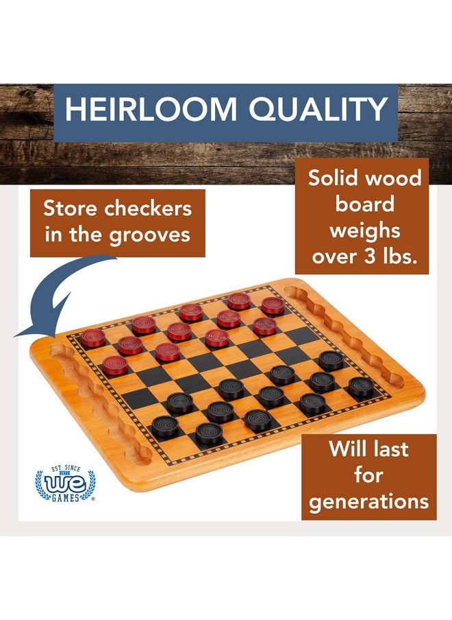 WE Games WE Games Solid Wood Red and Black Checkers Board Game Set with Inset Grooves for Pieces, 14.5 in.  - Image 3
