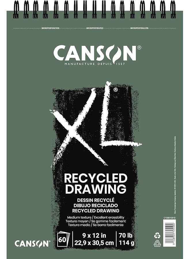 كانسون لوحة ورق رسم معاد تدويرها من سلسلة XL، سلك علوي، 70 رطل، 9 × 12 بوصة، 60 ورقة - Image 1