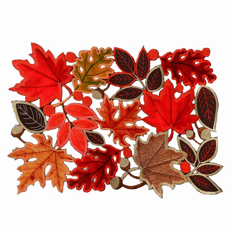 Simhomsen Simhomsen Set of 6 Embroidered Leaves Table Placemats for Thanksgiving Fall or Autumn Harvest Decorations 14  20 inches 