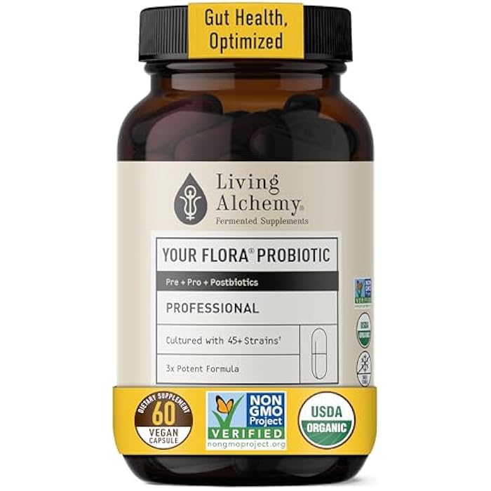 Living Alchemy Gut Health Supplements for Men & Women - Your Flora Probiotic Professional Digestion Supplement with Fermented Soybean, Prebiotics, Digestive Enzyme - Vegan, Non-GMO, 60 Pcs - Image 1