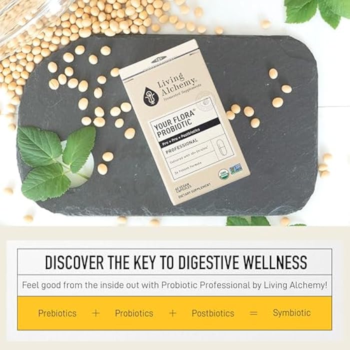 Living Alchemy Gut Health Supplements for Men & Women - Your Flora Probiotic Professional Digestion Supplement with Fermented Soybean, Prebiotics, Digestive Enzyme - Vegan, Non-GMO, 60 Pcs - Image 2