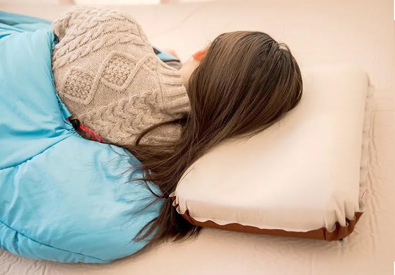ZOMOZA ZOMOZA Portable Inflatable Neck Pillow with 3D Sponge Cushion (Beige)  - Image 2