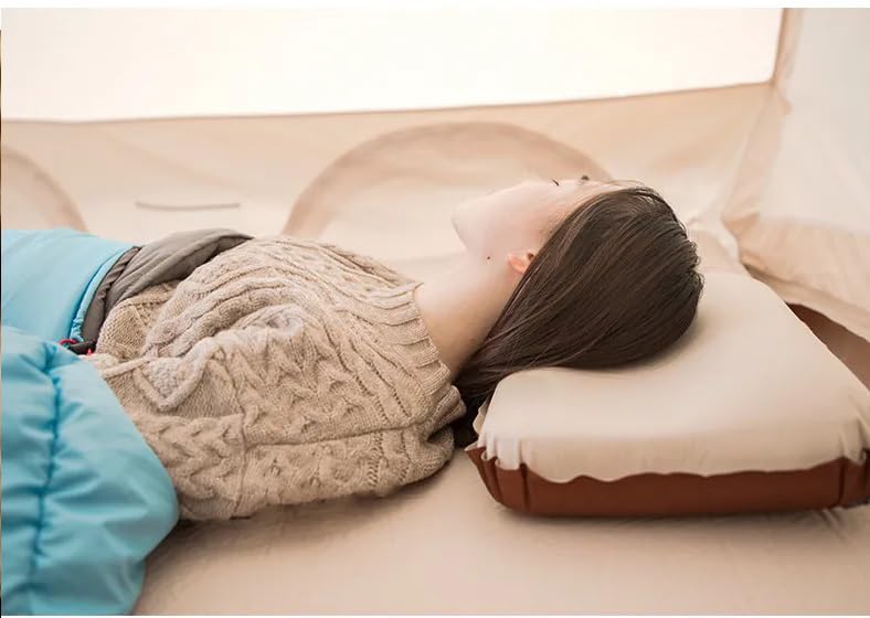 ZOMOZA ZOMOZA Portable Inflatable Neck Pillow with 3D Sponge Cushion (Beige)  - Image 4