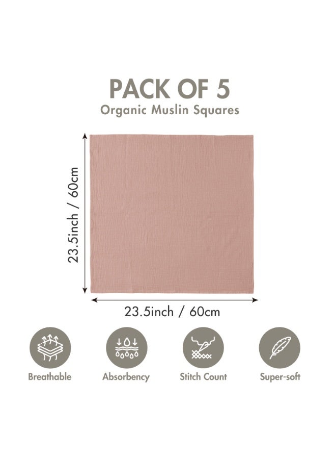 5 Pack Muslin Swaddle Blankets for Baby Girls Boys, Receiving Blanket Large 23.5 x 23.5 inches, Soft Breathable Muslin Baby Blanket for Unisex Newborn - Image 3