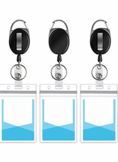 KASTWAVE Black Heavy Duty Retractable Badge Holder with Carabiner Reel with Belt Clip Key Keychain Badge Holders Carabiner Ring and Waterproof Vertical ID Card Holders for Name Card ID Card 3  - Image 1
