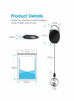 KASTWAVE Black Heavy Duty Retractable Badge Holder with Carabiner Reel with Belt Clip Key Keychain Badge Holders Carabiner Ring and Waterproof Vertical ID Card Holders for Name Card ID Card 3  - Image 3