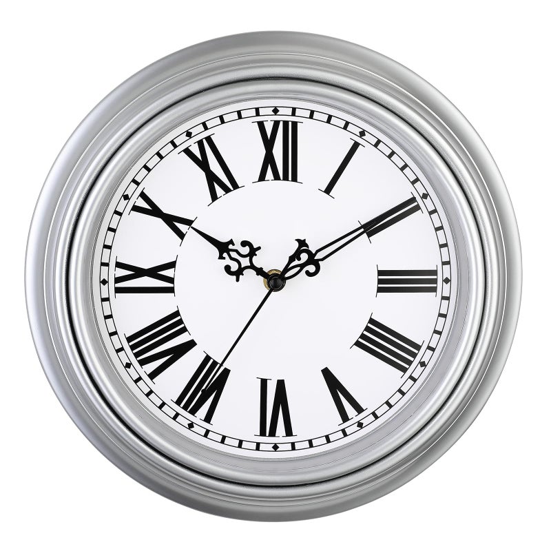 Plumeet Extra Large Retro Wall Clock 16 Non Ticking Classic Silent Vintage Wall Clocks Decorative Kitchen Living Room Bedroom Roman Numerals Battery Operated Silver