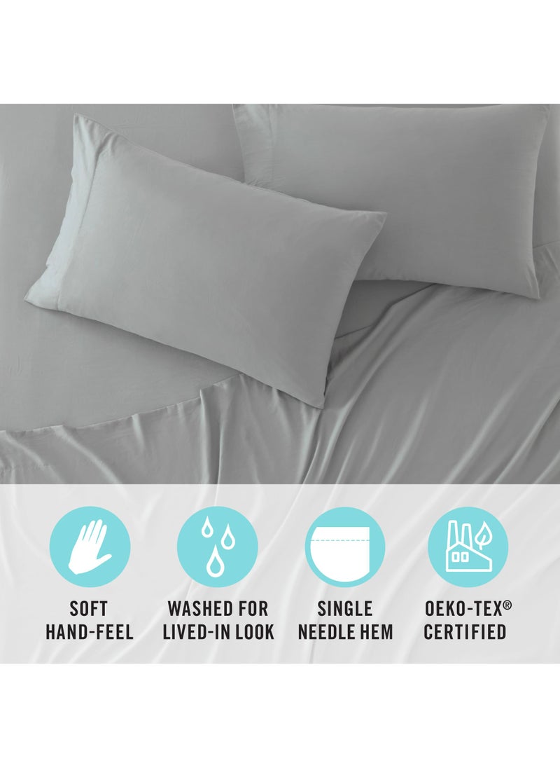 MARTHA STEWART Ultra Soft Brushed and Washed Microfiber 4 Piece Sheet Set  Easy Care  Comfy Bed Sheets with Deep Pocket up to 16""  1 Flat and 1 Fitted Sheet  2 Std. Pillowcases  Full Size  Medium Gray