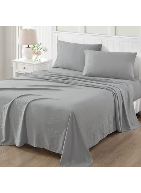 MARTHA STEWART Ultra Soft Brushed and Washed Microfiber 4 Piece Sheet Set  Easy Care  Comfy Bed Sheets with Deep Pocket up to 16""  1 Flat and 1 Fitted Sheet  2 Std. Pillowcases  Full Size  Medium Gray