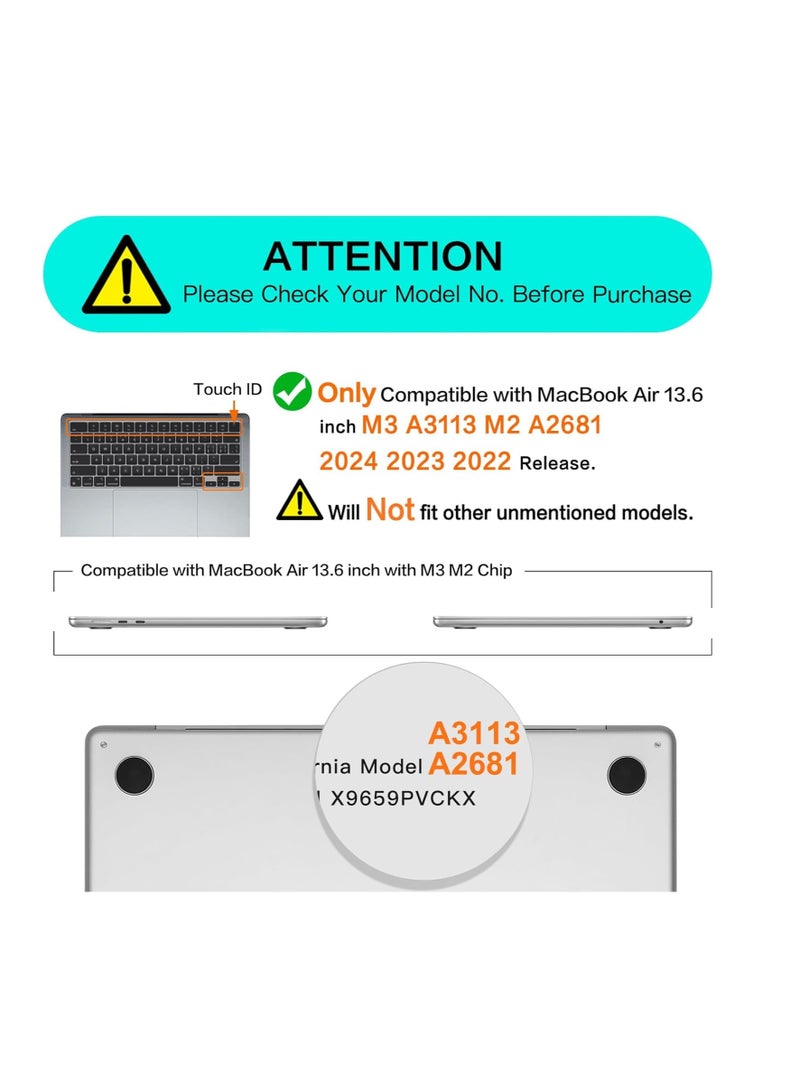 حافظة كمبيوتر محمول متوافقة مع جهاز MacBook Air الجديد 13.6 بوصة M3 A3113 M2 A2681 مع معرف اللمس 2024 2023 2022 إصدار غلاف بلاستيكي صلب كريستالي اللون وردي - Image 4