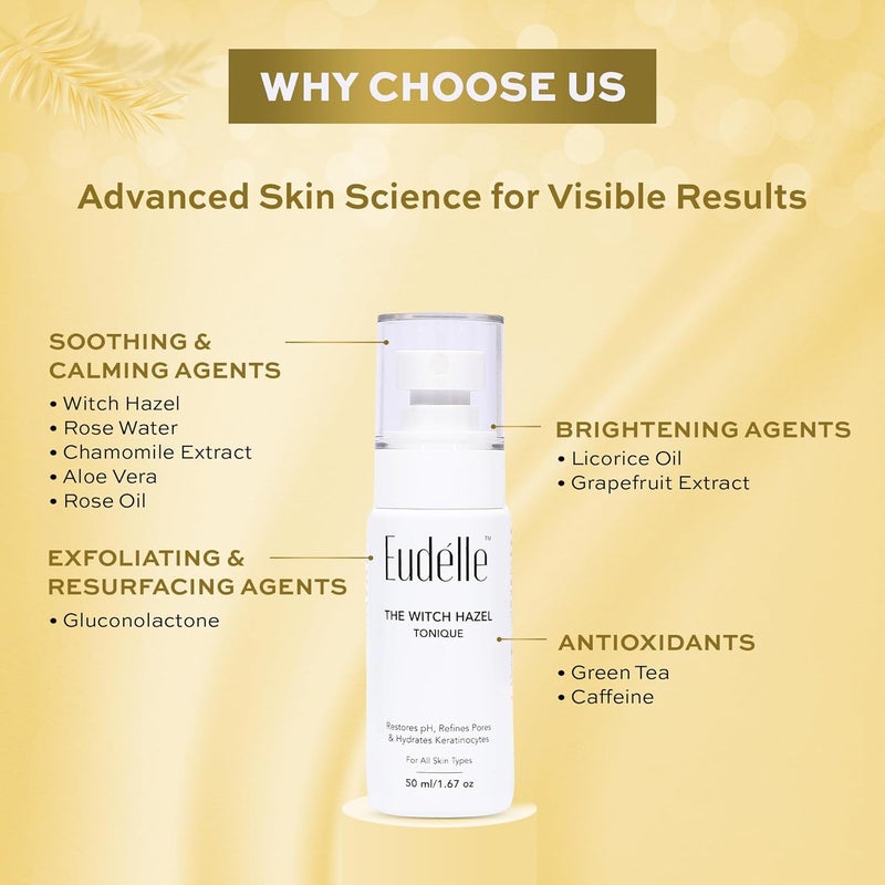 Eudelle The Witch Hazel Tonic  PoreTightening Brightening and Soothing Face Toner with Licorice Oil Rose Water and Aloe Vera for All Skin Types  Hydrating and AntioxidantRich Formula - Image 5