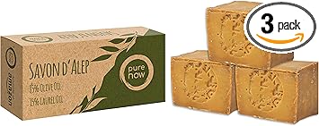 Pure Now Aleppo Soap 3 x ca 200g 85 Olive oil 15 Laurel oil PH Neutral Detox Handmade - Image 1