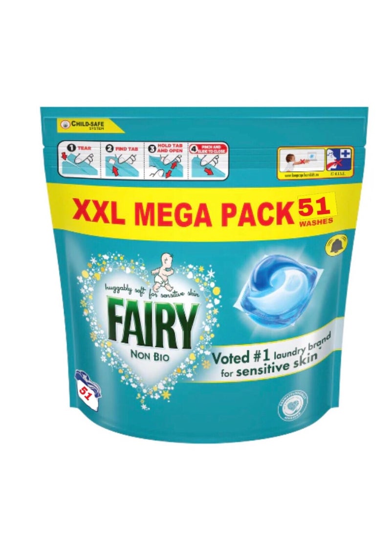 Fairy 51 Non-Bio Washing Capsules For  Sensitive Skin Laundry Detergent 1086.3g