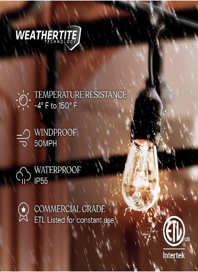 brightech Brightech Ambience Pro Outdoor String Lights - Commercial Grade Waterproof Patio Lights with 48 Ft Dimmable Incandescent Edison Bulbs, Porch String Lights for Patio, Backyard - 15 Bulbs 11W  - Image 3