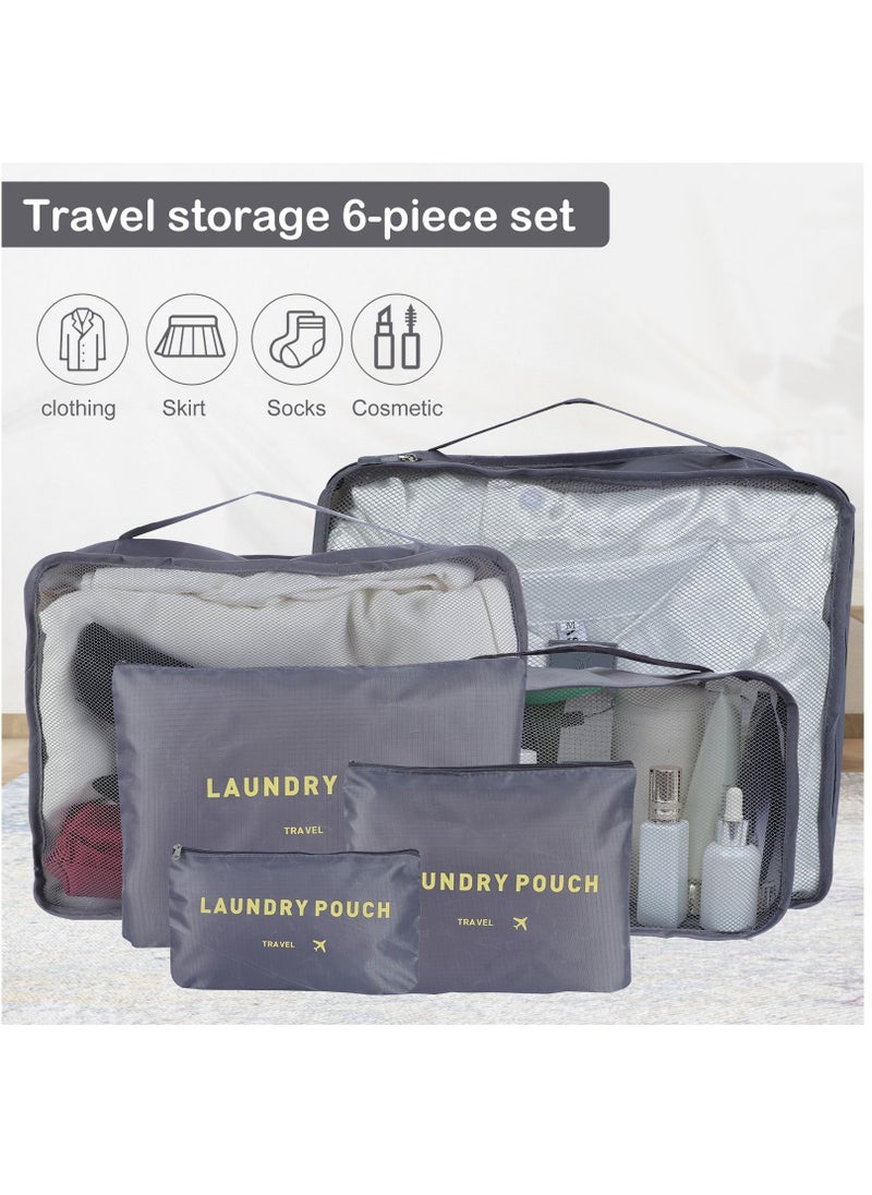 SKY-TOUCH 6Pcs Set Travel Luggage Organizer Packing Cubes Set Storage Bag Waterproof Laundry Bag Traveling Accessories-Grey  - Image 3