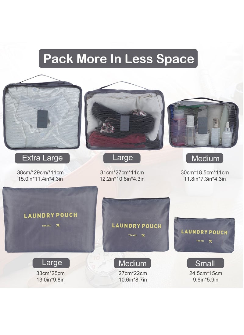 SKY-TOUCH 6Pcs Set Travel Luggage Organizer Packing Cubes Set Storage Bag Waterproof Laundry Bag Traveling Accessories-Grey  - Image 5