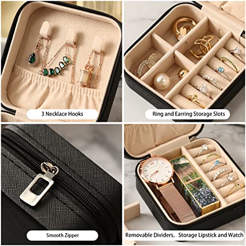 ZPROW Travel Jewelry Case, Mini Portable Jewelry Travel Boxes, Small Jewelry Organizer for Rings, Earrings, Pendants, Watches, Necklaces, Lipsticks Organizer Storage Holder Case (Black) - Image 5