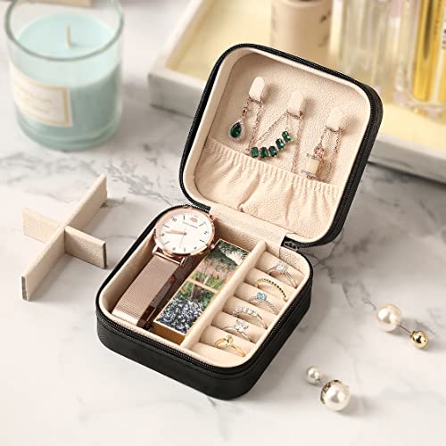ZPROW Travel Jewelry Case, Mini Portable Jewelry Travel Boxes, Small Jewelry Organizer for Rings, Earrings, Pendants, Watches, Necklaces, Lipsticks Organizer Storage Holder Case (Black) - Image 4