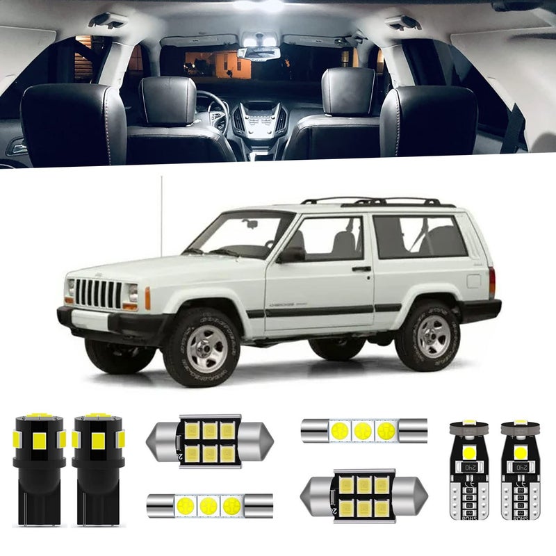 ENDPAGE 14-Pieces Cherokee LED Interior Light Kit for Jeep Cherokee XJ 1997 1998 1999 2000 2001 White 6000K Super Bright Interior Map Dome LED Lighting Package + License Plate Lights, Install Tool - Image 1