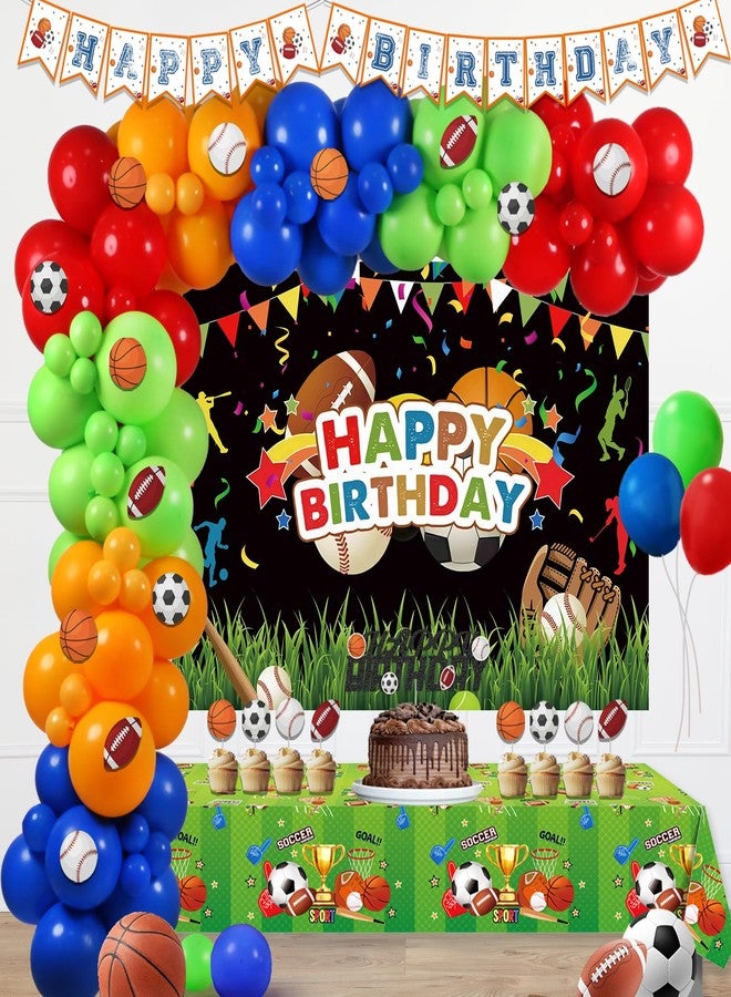 Hombae Sports Birthday Party Decorations, Sports Ball Superstar Themed Birthday Party Backdrop Balloon Banner Tablecloth Cake Topper Basketball Soccer Volleyball Football Baseball - Image 1