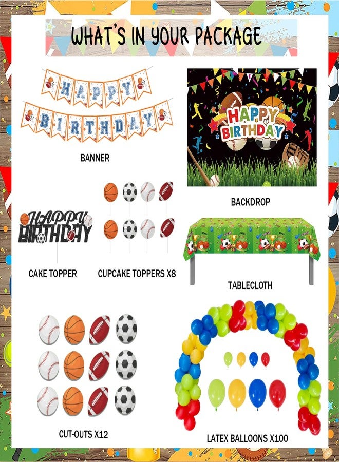 Hombae Sports Birthday Party Decorations, Sports Ball Superstar Themed Birthday Party Backdrop Balloon Banner Tablecloth Cake Topper Basketball Soccer Volleyball Football Baseball - Image 2