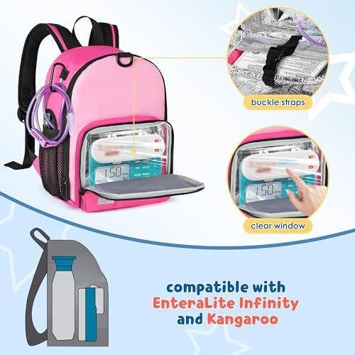 LUXJA Feeding Tube Backpack Fits 500ml Bag and Enteral Feeding Pump (Compatible with EnteraLite Infinity and Kangaroo Joey), Feeding Tube Bag for G Tube, J Tube and GJ Tube, Red Rose - Image 3