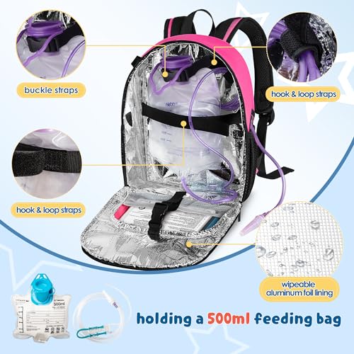 LUXJA Feeding Tube Backpack Fits 500ml Bag and Enteral Feeding Pump (Compatible with EnteraLite Infinity and Kangaroo Joey), Feeding Tube Bag for G Tube, J Tube and GJ Tube, Red Rose - Image 2