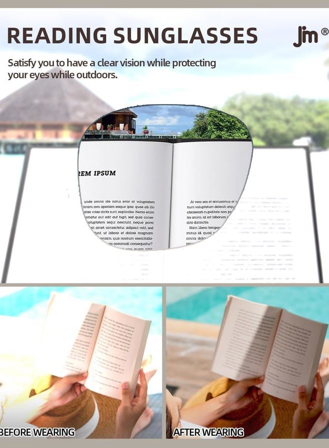 JM Fully Magnified Reader Sunglasses Women with Spring Hinge, Trendy Cat Eye Sunglasses with Readers Built-in 3 Pack +2.0 - Image 3