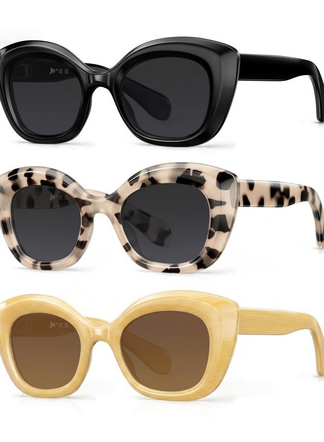 JM Fully Magnified Reader Sunglasses Women with Spring Hinge, Trendy Cat Eye Sunglasses with Readers Built-in 3 Pack +2.0 - Image 1