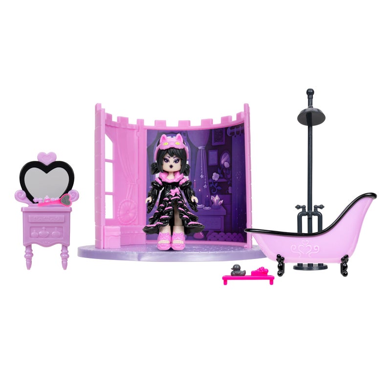 Royale High طقم لعب غرفة البودرة رويال هاي - دمية واحدة، 6 ملحقات - يناسب داخل طقم اللعب القلعة - رمز العنصر الافتراضي متضمن - للأعمار 5 وما فوق - Image 1