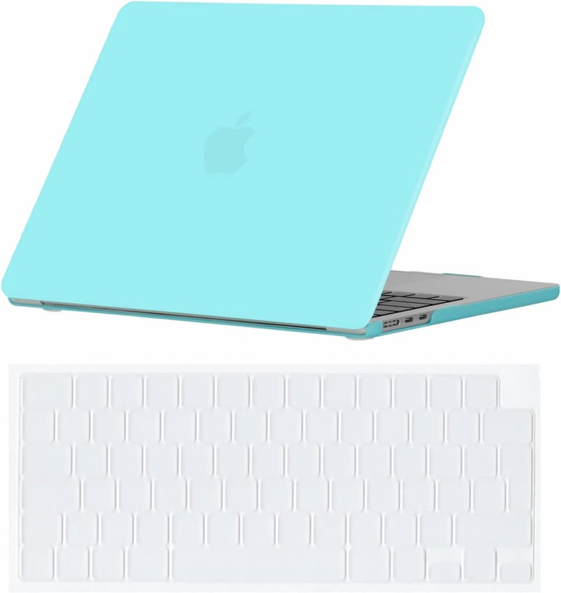 سيفن لاين متوافق مع حافظة MacBook Air M3 2023 2024 مقاس 15 بوصة غطاء صلب للكمبيوتر المحمول لـ Mac Air 15.3 بوصة شريحة M2 M3 موديل A2941/A3114 وغطاء لوحة مفاتيح (تخطيط EU)، أزرق فيروزي - Image 1
