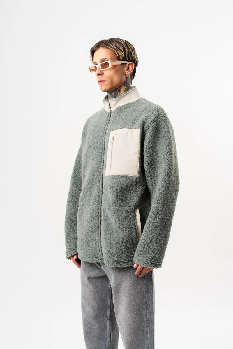 RESPIRE Men's Zip Oversize Teddy Jacket Green