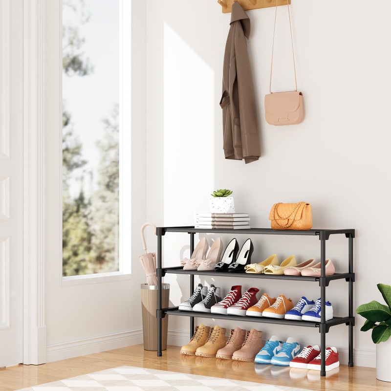 BrFoYu 32.3" Widening Design Shoe Rack for Closet 16 Pairs Small Spaces Non-Woven 3 Tier Shoe Organizer Stackable Metal Shoe Shelf for Entryway, Bedroom - Image 2