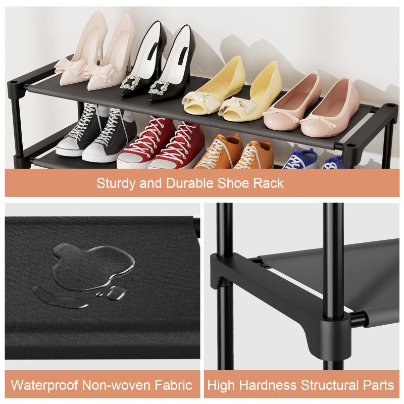 BrFoYu 32.3" Widening Design Shoe Rack for Closet 16 Pairs Small Spaces Non-Woven 3 Tier Shoe Organizer Stackable Metal Shoe Shelf for Entryway, Bedroom - Image 4