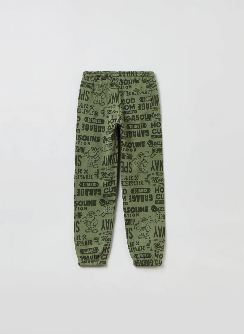 او في اس OVS Fleece Joggers With Lettering Print