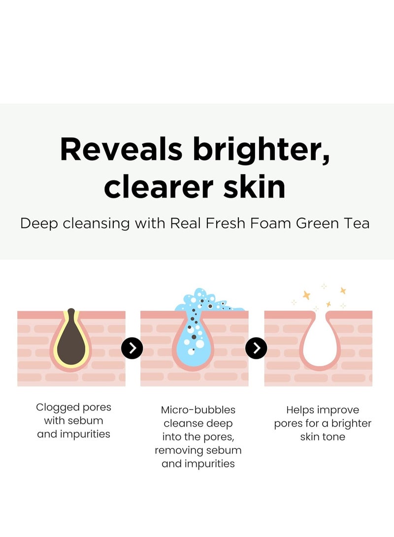 Green Tea Real Fresh Foam Cleanser, Green Tea 150g - Soothing & Hydrating Gentle Cleansing Foam with Real Green Tea, Clean Beauty - Korean Skin Care - Image 3