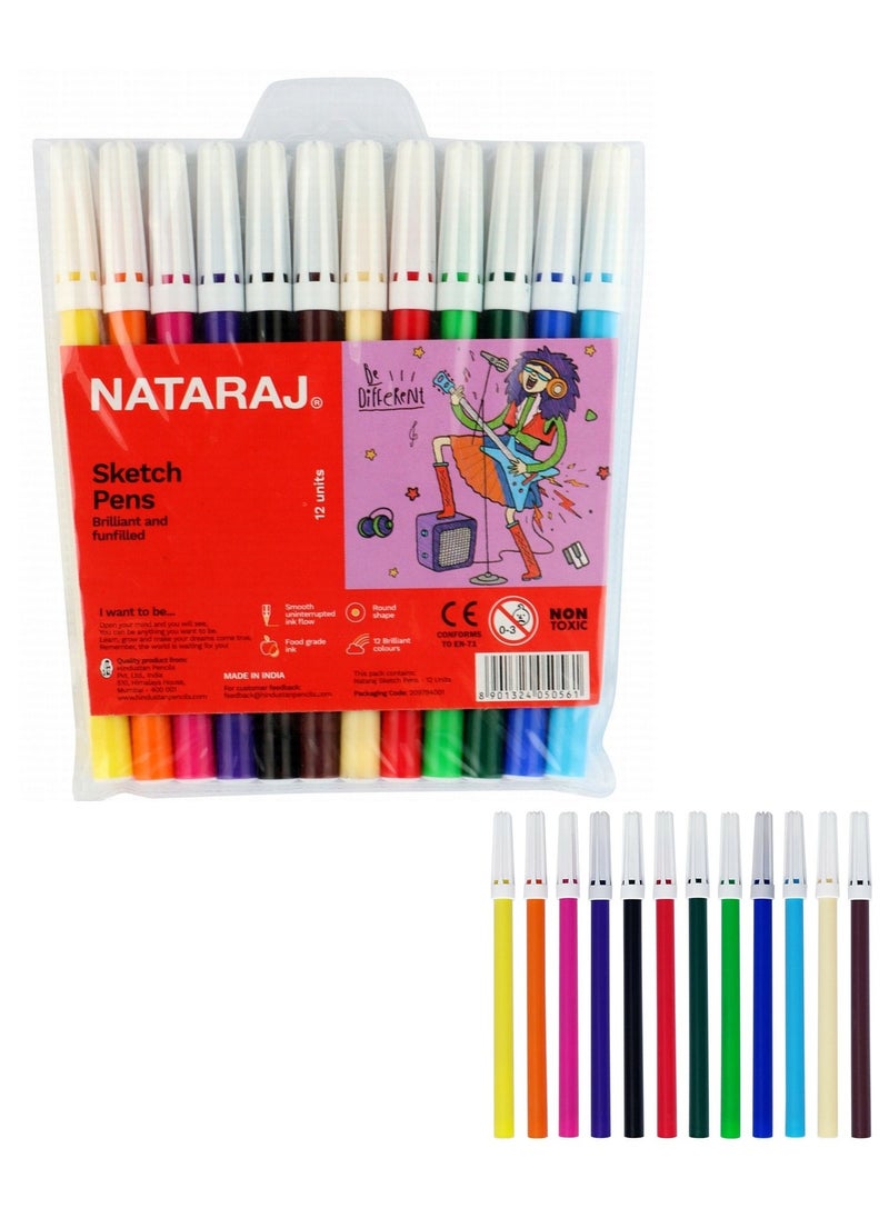 NATARAJ - 12-Piece Felt Tip Sketch Pen Multicolour - Image 1