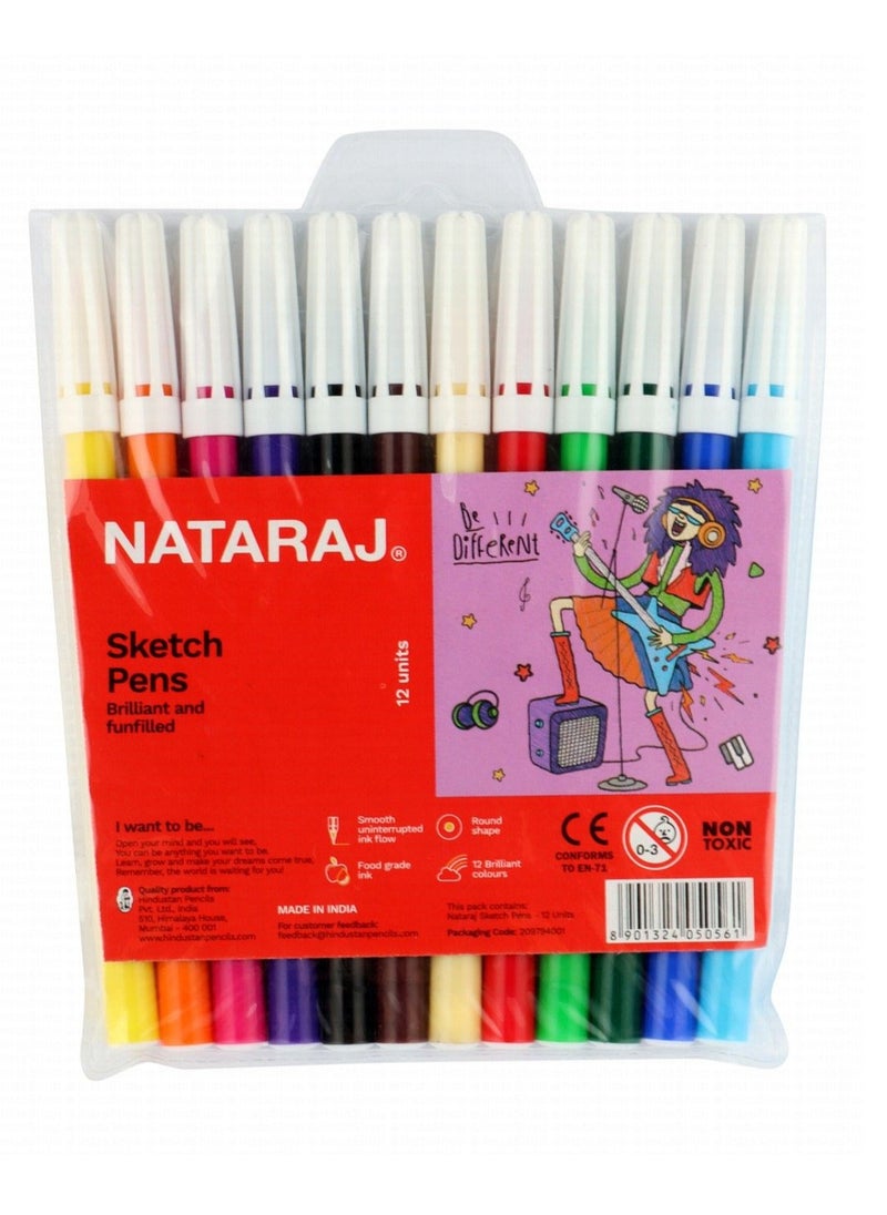 NATARAJ - 12-Piece Felt Tip Sketch Pen Multicolour - Image 1