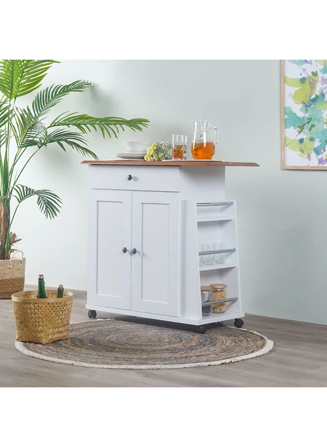 DANUBE HOME Nessa Kitchen Stand Cabinet Sturdy Home Kitchen Organiser SideboardModern Design Furniture For Dining Room Living Room Kitchen 90x46x88.8Cm White/Cherry