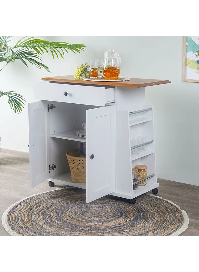 DANUBE HOME Nessa Kitchen Stand Cabinet Sturdy Home Kitchen Organiser SideboardModern Design Furniture For Dining Room Living Room Kitchen 90x46x88.8Cm White/Cherry