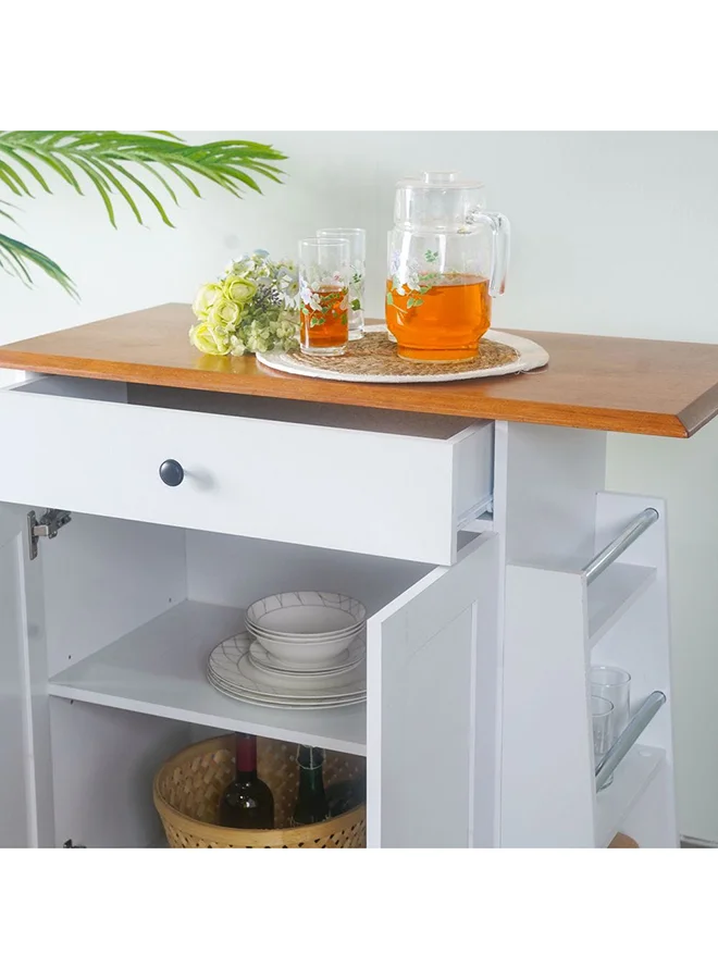 DANUBE HOME Nessa Kitchen Stand Cabinet Sturdy Home Kitchen Organiser SideboardModern Design Furniture For Dining Room Living Room Kitchen 90x46x88.8Cm White/Cherry