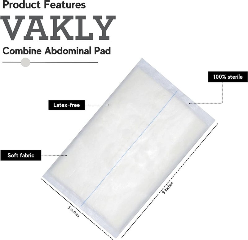 Vakly ABD Combine Abdominal Pads 5x9 40 Pack High Absorbency Sterile Individually Wrapped 5x9 NonAdherent Absorbent PostOp Gauze Pad  HeavyDraining Trauma and First Aid Wound Dressing - Image 2