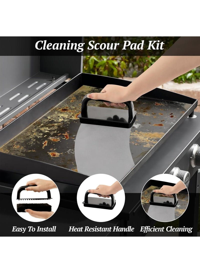 SOLARAE Griddle Cleaning Kit, Scouring Pads, Scouring Pads for Blackstone Accessories, Grill Accessories Cleaner Tool, Easy to Remove Stain, 6 Grill Scrubber Pads and 1 Handle, for Flat Top Grill - Image 2