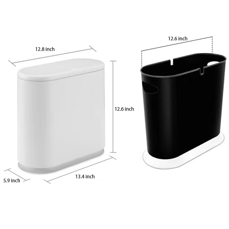 Baosia White Slim Rectangular Plastic Trash Can with Press Type Lid,12 Liter / 3.2 Gallon Narrow Trash Bin with Pop-up Lid for Toilet,Bedroom,Bathroom,Office,Kitchen,Powder Room - Image 2