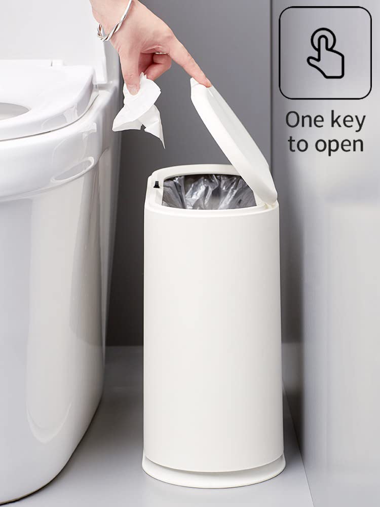 Baosia White Slim Rectangular Plastic Trash Can with Press Type Lid,12 Liter / 3.2 Gallon Narrow Trash Bin with Pop-up Lid for Toilet,Bedroom,Bathroom,Office,Kitchen,Powder Room - Image 4