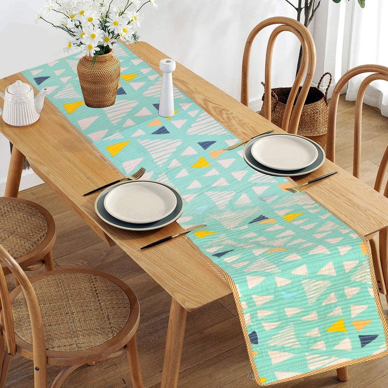 UmI. Brand Umi Super Soft Brushed Microfiber Cotton Quilted Reversible Table Runner Set of 1 14X72Inches Green - Image 1